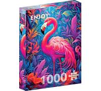 Puzzle de 1000 pièces pour adultes - Finition mate, doux au toucher, facile à assembler, ajustement serré, couleurs vives, service de pièces manquantes - Flamant rose dans un étang fleuri de la forêt