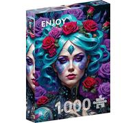 Puzzle de 1000 pièces pour adultes - Finition mate, toucher doux, pièces robustes et uniques, coupe ajustée, couleurs vives, service de pièces manquantes - Portrait gothique belle femme et roses - par
