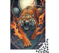 Puzzle De 1000 Pièces pour Adultes Flaming Tiger Art Print Puzzle Casse-tête Jeu De Rapidité Activités Amusantes À La Maison 52x38cm/1000pcs