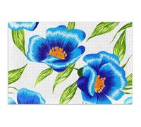 Puzzle de 1000 pièces pour adultes - Fleurs bleues et feuilles vertes - Décoration d'intérieur - Art amusant - Jeu familial - Cadeaux technologiques - 75 x 50 cm