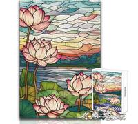 Puzzle de 1000 pièces pour Adultes - Fleurs de Lotus et vitraux - Casse-tête - Jeu Familial - Améliore la mémoire - Anti-Stress - Dimensions 50x75cm