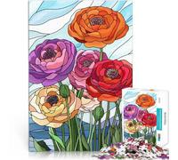 Puzzle de 1000 pièces pour Adultes Fleurs en vitrail Compétition de Vitesse Manuelle Renforcer l'amour Entre Les Couples 75x50cm