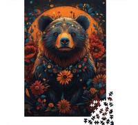 Puzzle De 1000 Pièces pour Adultes Floral Bear Art Print Puzzle Casse-tête Jeu De Rapidité Activités Amusantes À La Maison 70x50cm/1000pcs