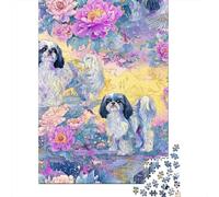 Puzzle De 1000 Pièces pour Adultes Floral Fantasy with Dogs Puzzles pour Adolescents Jeu De Réflexion Améliore La Mémoire Défi Éducatif 52x38cm/1000pcs