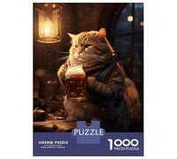 Puzzle De 1000 Pièces pour Adultes Fluffy Cat Drinking Beer Puzzle Adulte Jeux Relaxants Vacances À La Maison Passer Le Temps Difficile Et Stimulant 52x38cm/1000pcs