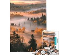 Puzzle de 1000 pièces pour adultes Forêt brumeuse au lever du soleil Activités amusantes à la maison jeu de réflexion pour passer le temps pendant les vacances Convient aux personnes de 14 ans et plus