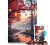 Puzzle de 1000 pièces pour Adultes Forêt d'automne avec lanternes et Cerfs Ajustement Parfait Défi Artistique et cérébral Jeu de détente et de Divertissement Cadeau d'anniversaire pour l'esprit
