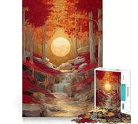 Puzzle de 1000 pièces pour Adultes Forêt d'automne,Cascade,Lune dorée,Kintsugi,découpe précise,Jeu de réflexion Artistique,Loisirs,Divertissement,Anniversaire (38x52cm)