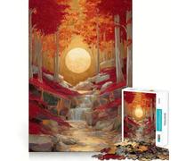 Puzzle de 1000 pièces pour Adultes Forêt d'automne,Cascade,Lune dorée,Kintsugi,découpe soignée,Jeu cognitif,Divertissement pour Les Moments de détente,Cadeau d'anniversaire Artistique (38x26cm)
