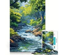 Puzzle de 1000 pièces pour Adultes Forêt et rivière Pixel Art Fine Joint Fun Smart Challenge Fun Quiet Game Time Birthday Hobby Gift (38x52cm)
