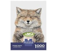 Puzzle De 1000 Pièces pour Adultes Fox Holding Matcha Latte Puzzles pour Adultes Vacances À La Maison Tue-t-il Le Temps Chaque Pièce Est Unique - Un pour Les Joueurs 38x26cm/1000pcs