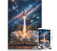 Puzzle de 1000 pièces pour Adultes Fusée lancée d'un Livre Ouvert vers l'espace Profitez de Moments de détente et de Calme Jeu de Construction Durable et aux découpes nettes Dimensions 50x75cm