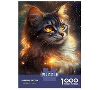 Puzzle De 1000 Pièces pour Adultes Galactic Feline Glow Puzzle Adulte, Jeu De Réflexion, Défi Difficile À Terminer 38x26cm/1000pcs