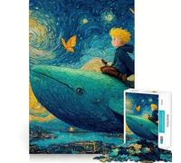 Puzzle de 1000 pièces pour Adultes Garçon chevauchant Une Baleine au-Dessus d'une Ville,inspiré de Van Gogh,Jeu de découpe sans Couture,Jouet de résolution de problèmes,Jeu Occasionnel,scène de Noël