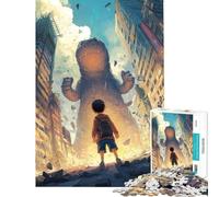 Puzzle de 1000 pièces pour Adultes Garçon et Monstre géant dans Une Ville en ruines Activité ludique à la Maison Anti-Stress Casse-tête pour Les 14 Ans et Plus (38x52cm)