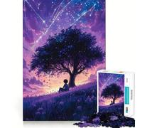 Puzzle de 1000 pièces pour Adultes Garçon sous Un Arbre étoilé sur Une Colline onirique,Jeu de découpe sans Couture,Jouet de résolution de problèmes,Jeu Occasionnel,scène de Noël (38x52cm)