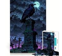 Puzzle de 1000 pièces pour adultes Gardien du cimetière Corbeau sur pierre tombale ; découpe nette ; activité manuelle ; résolution de problèmes ; jeu amusant pour passer le temps ; décoration de Noël