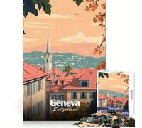 Puzzle de 1000 pièces pour Adultes,Genève,Suisse,Paysage Urbain,Affiche de Voyage,découpe précise,Jeu cognitif,détente,décoration de Noël (38x52cm)