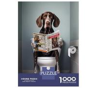 Puzzle De 1000 Pièces pour Adultes German Pointer on Toilet Puzzle pour Adolescents Analyse Et Logique Aide À Stimuler Le Cerveau Idéal comme Cadeau pour Toute La Famille 52x38cm/1000pcs