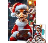 Puzzle de 1000 pièces pour Adultes Girafe Père Noël lisant Noël Défi à compléter Décoration Parfaite Jeux Amusants Convient aux 14 Ans et Plus (38x26cm)