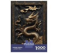 Puzzle De 1000 Pièces pour Adultes Golden Chinese Dragon Statue Puzzle pour Adolescents Améliore La Mémoire Difficile Et Stimulant Idéal comme Cadeau 52x38cm/1000pcs