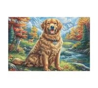 Puzzle De 1000 Pièces pour Adultes Golden Retriever Automne Forêt 75x50cm Impression Vive Non Décolorable Art Mural Encadrable Idéal pour Salon Chambre À Coucher