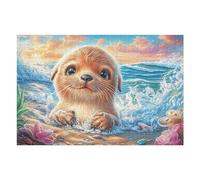 Puzzle De 1000 Pièces pour Adultes Golden Retriever Océan Plage 75x50cm Activité Team Building pour Collègues De Bureau Jeu De Groupe Amusant Améliore La Collaboration