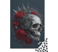 Puzzle De 1000 Pièces pour Adultes Gothic Skull Roses Wall Art Puzzle Casse-tête Jeu De Rapidité Activités Amusantes À La Maison 70x50cm/1000pcs