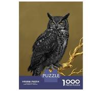Puzzle De 1000 Pièces pour Adultes Great Horned Owl on Golden Branch Puzzle, Jouet, Décoration Murale, mais Aussi Amusant Et Humoristique, Activités À La Maison, 70x50cm/1000pcs