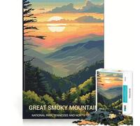 Puzzle de 1000 pièces pour Adultes Great Smoky Mountains Jeu Amusant et Intelligent,défi Relaxant,Cadeau d'anniversaire ou Loisir (50x75cm)