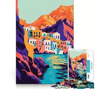 Puzzle de 1000 pièces pour Adultes,Grèce,Village méditerranéen,Bords Nets,décoration,activité cérébrale Amusante et Facile à décrypter,Cadeau d'anniversaire idéal (38x52cm)