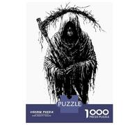 Puzzle De 1000 Pièces pour Adultes Grim Reaper Black and White Illustration Puzzle pour Adultes, Jouet Anti-Stress Amusant Et Humoristique, Idéal comme Cadeau 70x50cm/1000pcs