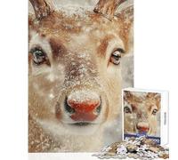 Puzzle de 1000 pièces pour Adultes Gros Plan d'un cerf dans la Neige Jeu de Noël Pratique Analyse et logique Jouet éducatif Liste de souhaits avec Le Père Noël (50x75cm)