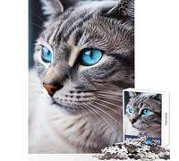 Puzzle de 1000 pièces pour Adultes Gros Plan d'un Chat aux Yeux Bleus Jeu Familial Cadeau d'anniversaire Jouet à Monter soi-même Cadeau Unique pour Un Anniversaire ou Noël (50x75cm)