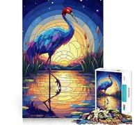 Puzzle de 1000 pièces pour Adultes Grue au Coucher du Soleil en vitrail, idéal pour stimuler la mémoire et Passer Un Moment agréable Motif à Assembler pour la liste de souhaits du Père Noël 38x26cm