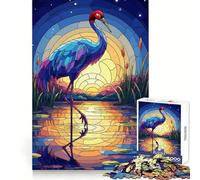 Puzzle de 1000 pièces pour Adultes Grue au Coucher du Soleil en vitrail, idéal pour stimuler la mémoire et Passer Un Moment agréable Motif à Assembler pour la liste de souhaits du Père Noël 38x26cm