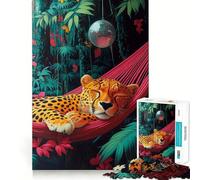 Puzzle de 1000 pièces pour Adultes Guépard décontracté sur hamac Jeu d'articulation Fine et Amusant,défi Intelligent,Moment de détente,Cadeau d'anniversaire ou Loisir (50x75cm)