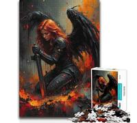 Puzzle de 1000 pièces pour Adultes : Guerrier ailé avec épée dans Les Flammes - Défi Difficile - Cadeau d’Anniversaire à partir de 14 Ans - 50x75cm