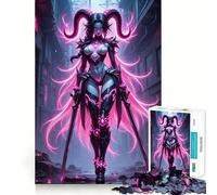 Puzzle de 1000 pièces pour Adultes : Guerrier démon néon en Milieu Urbain Jeu de réflexion Relaxant et Amusant Pièce de Collection aux Bords Nets (38x26cm)