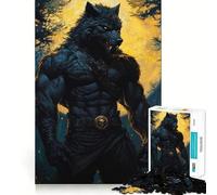 Puzzle de 1000 pièces pour Adultes Guerrier Loup-Garou Noir Illustration Finement découpée,Jeu de Concentration,Jeu Calme,activité d'anniversaire (38x52cm)