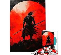 Puzzle de 1000 pièces pour Adultes Guerrier samouraï avec Lune Rouge Décoration Murale Cadeau Unique et Amusant pour Un Anniversaire ou Noël (50x75cm)
