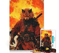 Puzzle de 1000 pièces pour Adultes Guerrier Samouraï Loup Jeu de Concentration mentale Activité de découpage de Haute précision Activité de Partage et de complicité avec Les Proches (38x26cm)