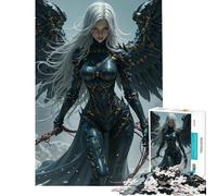 Puzzle de 1000 pièces pour Adultes Guerrière ailée aux Cheveux Blancs Jeu addictif pour cultiver la Patience Jeu Familial Anti-Stress Cadeau d'anniversaire (Dimensions 38x52cm)