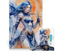 Puzzle de 1000 pièces pour Adultes Guerrière aux Cheveux Bleus Décoration soignée,Jeu cognitif et Amusant,Jeu de Paix,activité d'anniversaire (50x75cm)