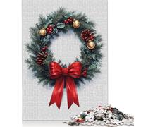 Puzzle de 1000 pièces pour adultes, guirlande de Noël avec nœud rouge, puzzle carré en bois, puzzle avec pièces uniques, jeux éducatifs drôles, jouets, 38 x 26 cm/1000 pièces