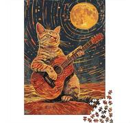 Puzzle De 1000 Pièces pour Adultes Guitar Playing Cat Art Print-5 Puzzles pour Adultes Jeux Amusants Découpe De Précision Difficile Et Stimulant 70x50cm/1000pcs
