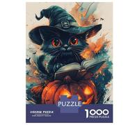 Puzzle De 1000 Pièces pour Adultes Halloween Witch Black Cat Puzzle Adulte, Jouet, Décoration Murale, Difficile, Cadeau d'anniversaire, Cadeaux, 52x38cm/1000pcs