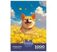 Puzzle De 1000 Pièces pour Adultes Happy Corgi Dog in Flower Puzzles pour Adolescents Cadeau d'anniversaire Stimule Le Cerveau Jeu Stimulant Cadeaux 38x26cm/1000pcs