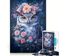Puzzle de 1000 pièces pour Adultes Hibou à Couronne de Fleurs, défi cérébral, Jeu Anti-Stress, décoration Murale Transparente (38x26cm)