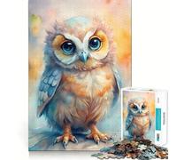 Puzzle de 1000 pièces pour Adultes Hibou Aquarelle aux Grands Yeux Bleus Jeu de logique Découpe précise Bords Lisses pour Les réunions de Famille (38x26cm)
